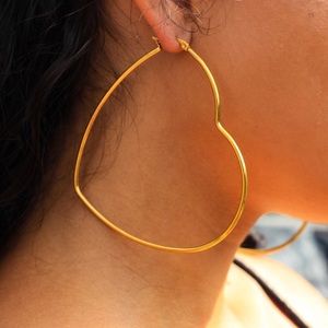Large Gold Stainless Steel Heart Shaped Hoop Earrings